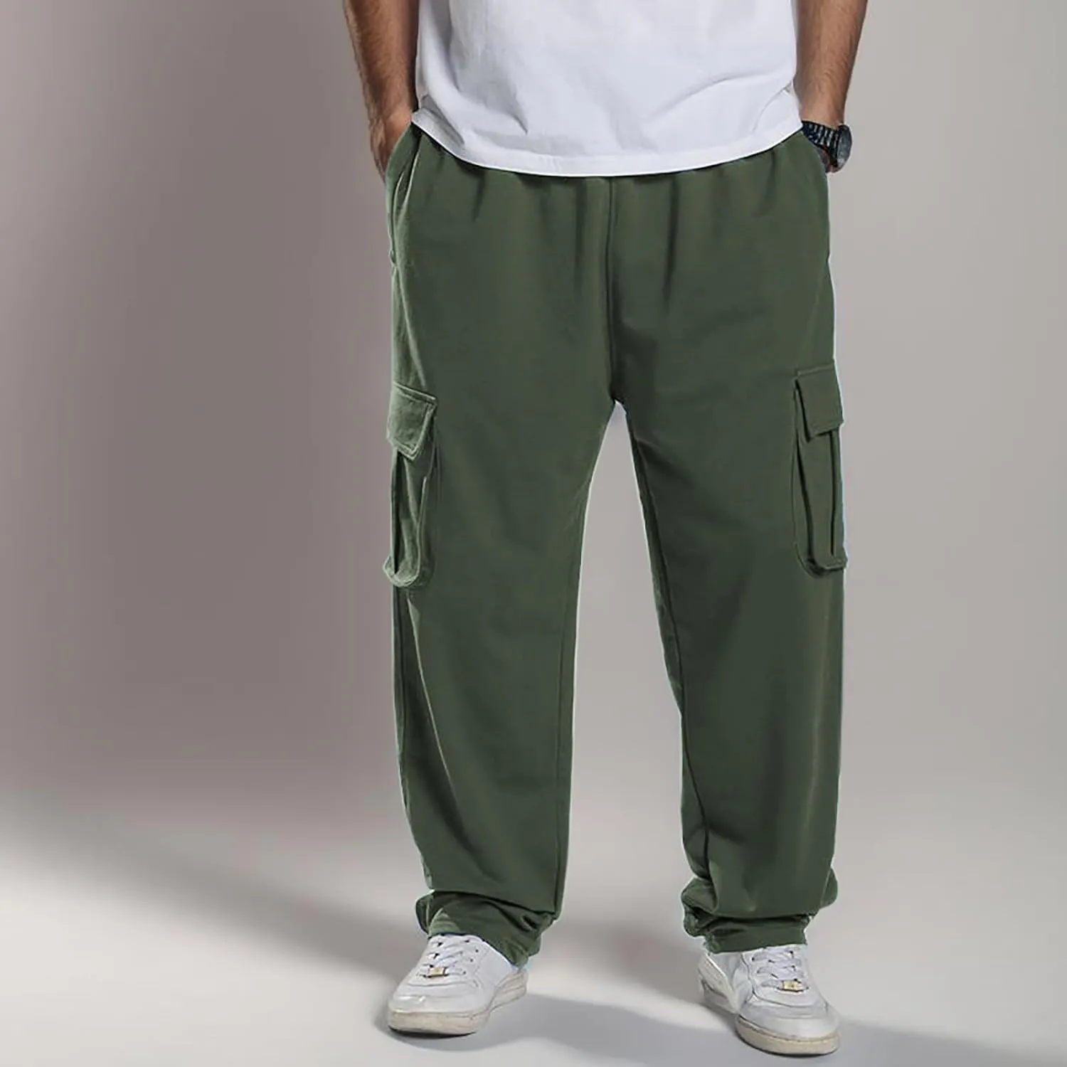 2023 Men's Cargo Pants Loose Sport Pants Plus Size Stylish Jogger Sweatpants Drawstring Hiking Outdoor Trousers with Pocket
