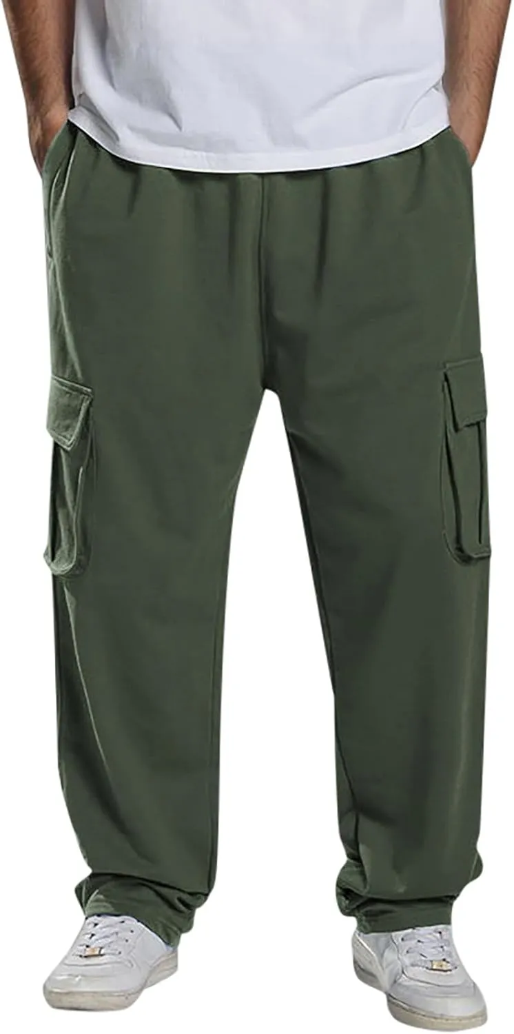 2023 Men's Cargo Pants Loose Sport Pants Plus Size Stylish Jogger Sweatpants Drawstring Hiking Outdoor Trousers with Pocket
