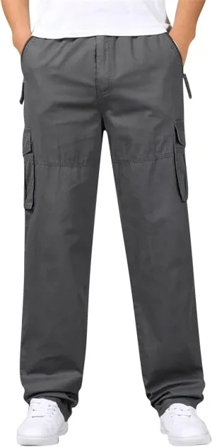 2023 Mens Cargo Pants with Multi Pockets Casual Joggers Hiking Pants Plus Size Loose Straight Sweatpants Stylish Trousers