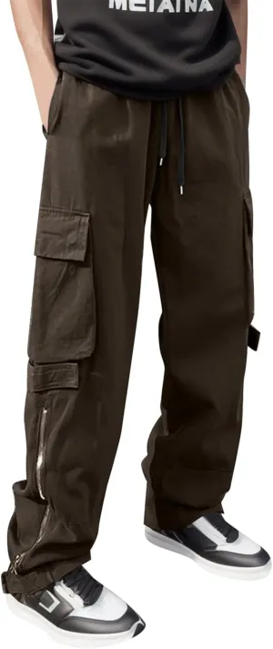 2023 Mens Cargo Pants with Multi Pockets Casual Joggers Hiking Pants Plus Size Loose Straight Sweatpants Stylish Trousers