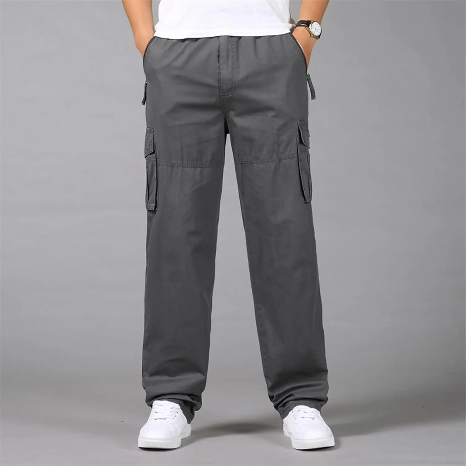 2023 Mens Cargo Pants with Multi Pockets Casual Joggers Hiking Pants Plus Size Loose Straight Sweatpants Stylish Trousers