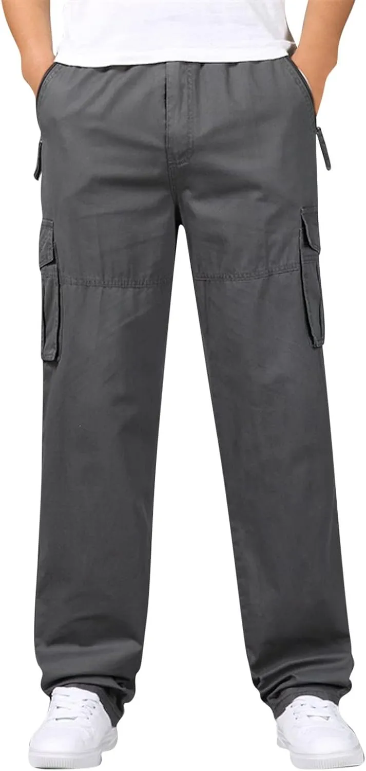 2023 Mens Cargo Pants with Multi Pockets Casual Joggers Hiking Pants Plus Size Loose Straight Sweatpants Stylish Trousers