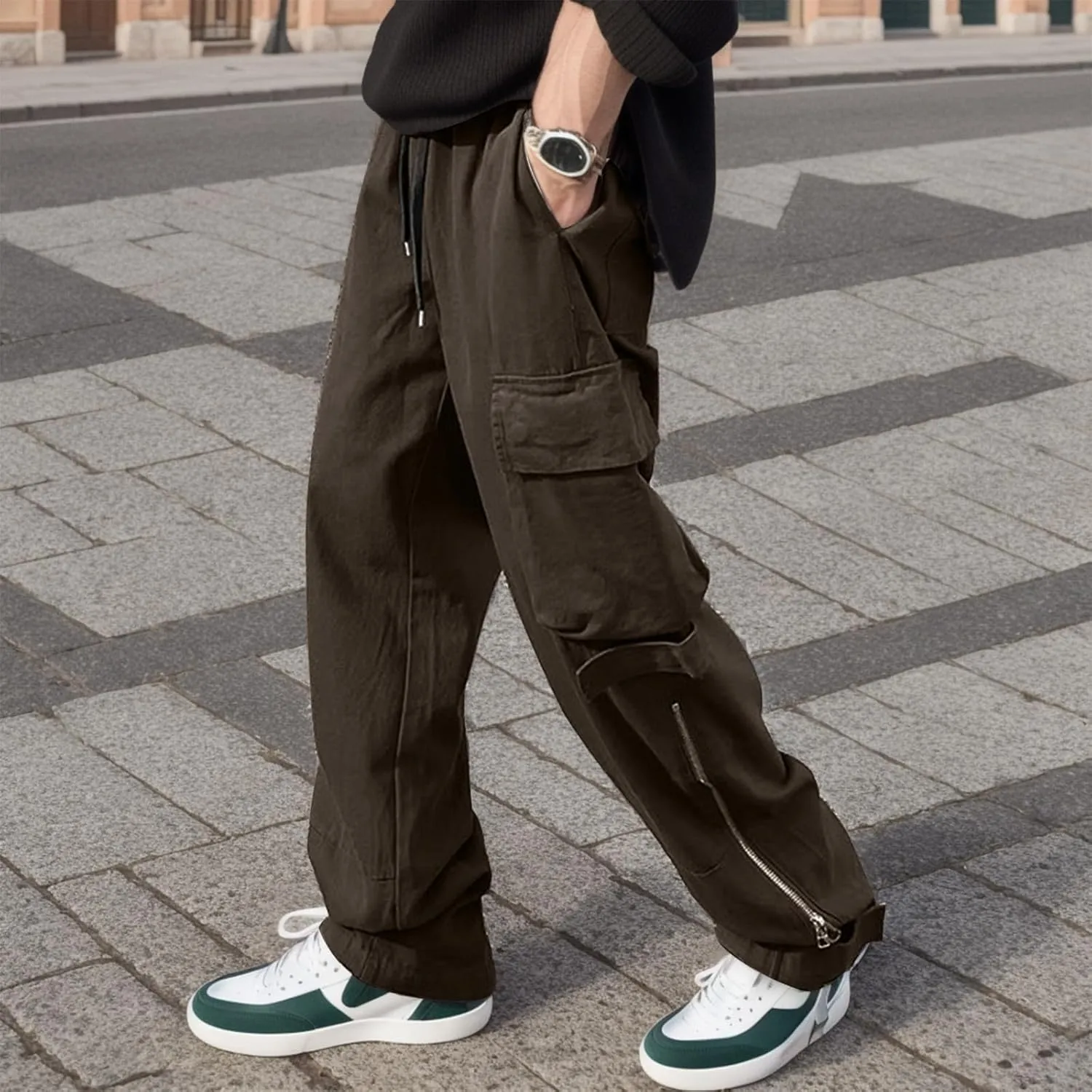 2023 Mens Cargo Pants with Multi Pockets Casual Joggers Hiking Pants Plus Size Loose Straight Sweatpants Stylish Trousers