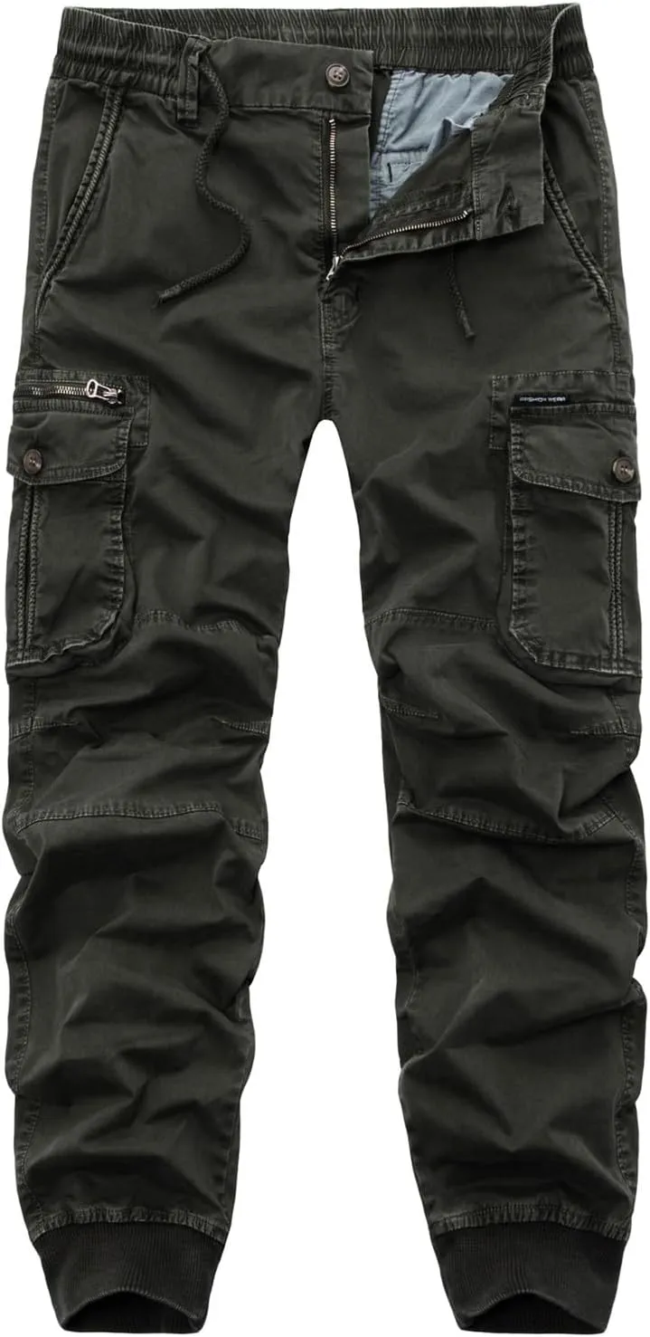 2023 Mens Fashion Cargo Pants Casual Cotton Tapered Trousers Stretch Twill Drawstring Athletic Joggers Sweatpant with Pocket