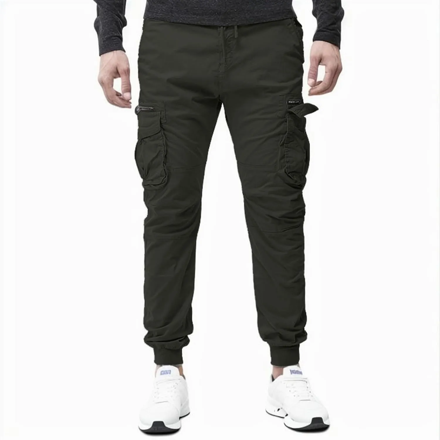 2023 Mens Fashion Cargo Pants Casual Cotton Tapered Trousers Stretch Twill Drawstring Athletic Joggers Sweatpant with Pocket