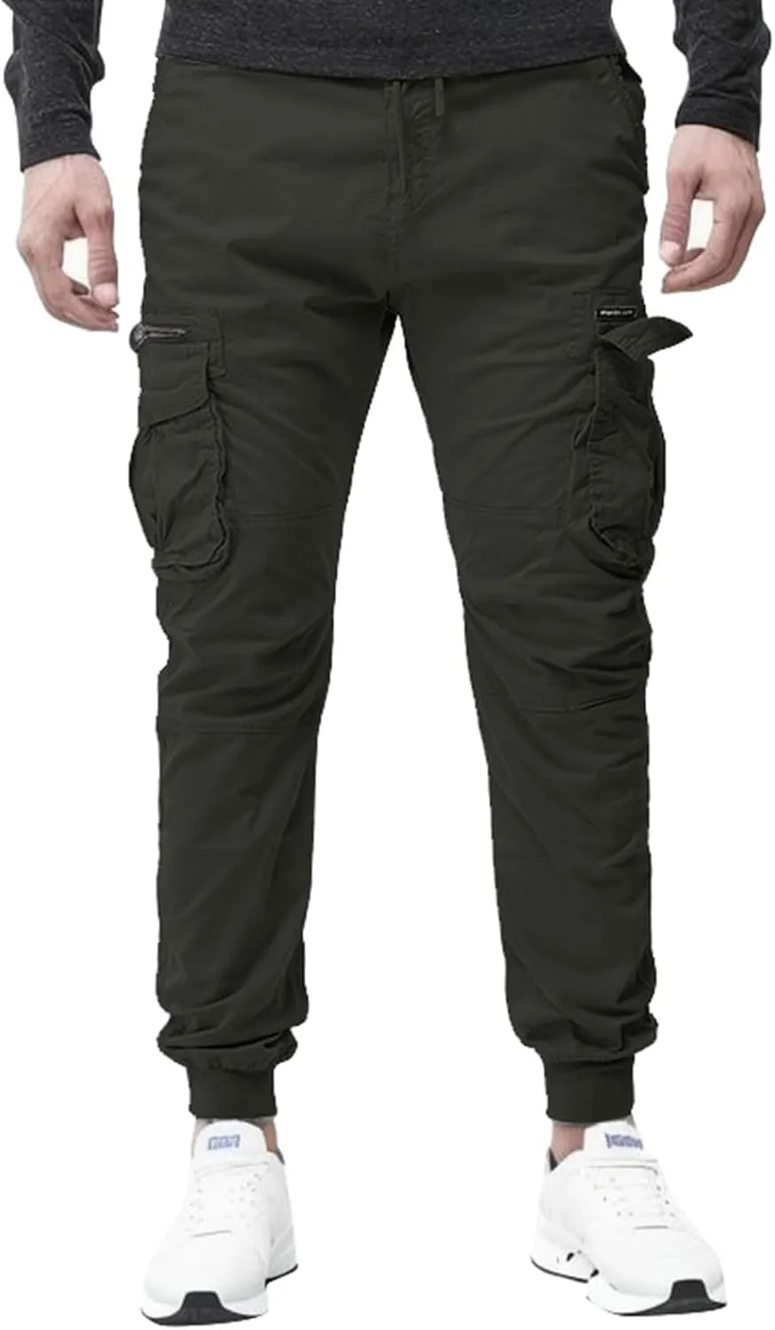 2023 Mens Fashion Cargo Pants Casual Cotton Tapered Trousers Stretch Twill Drawstring Athletic Joggers Sweatpant with Pocket