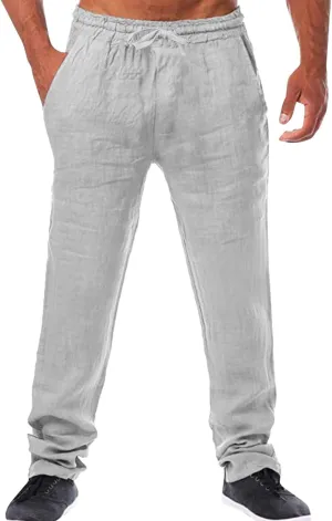 2023 Mens Linen Pants Casual Loose Lightweight Sweatpants Drawstring Elastic Waist Yoga Beach Trousers Breathable Joggers