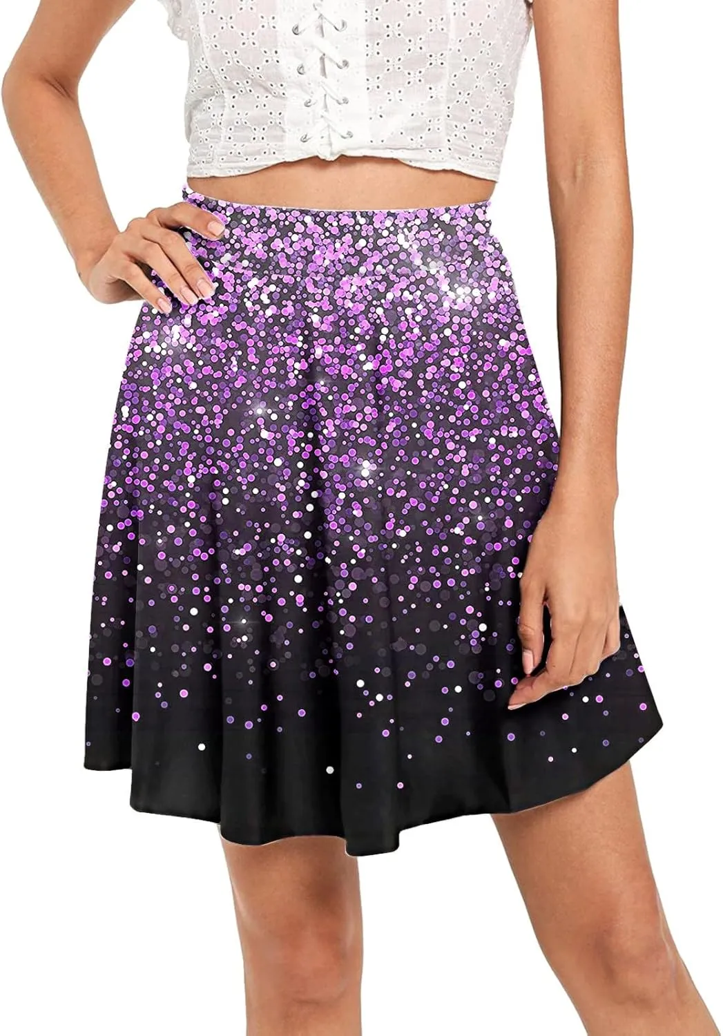 2023 Skirt Women's Fashion Short Skirt Womens A Line Midi Skirt High Elastic Waist Sequin Skirts Pleated Ruffle