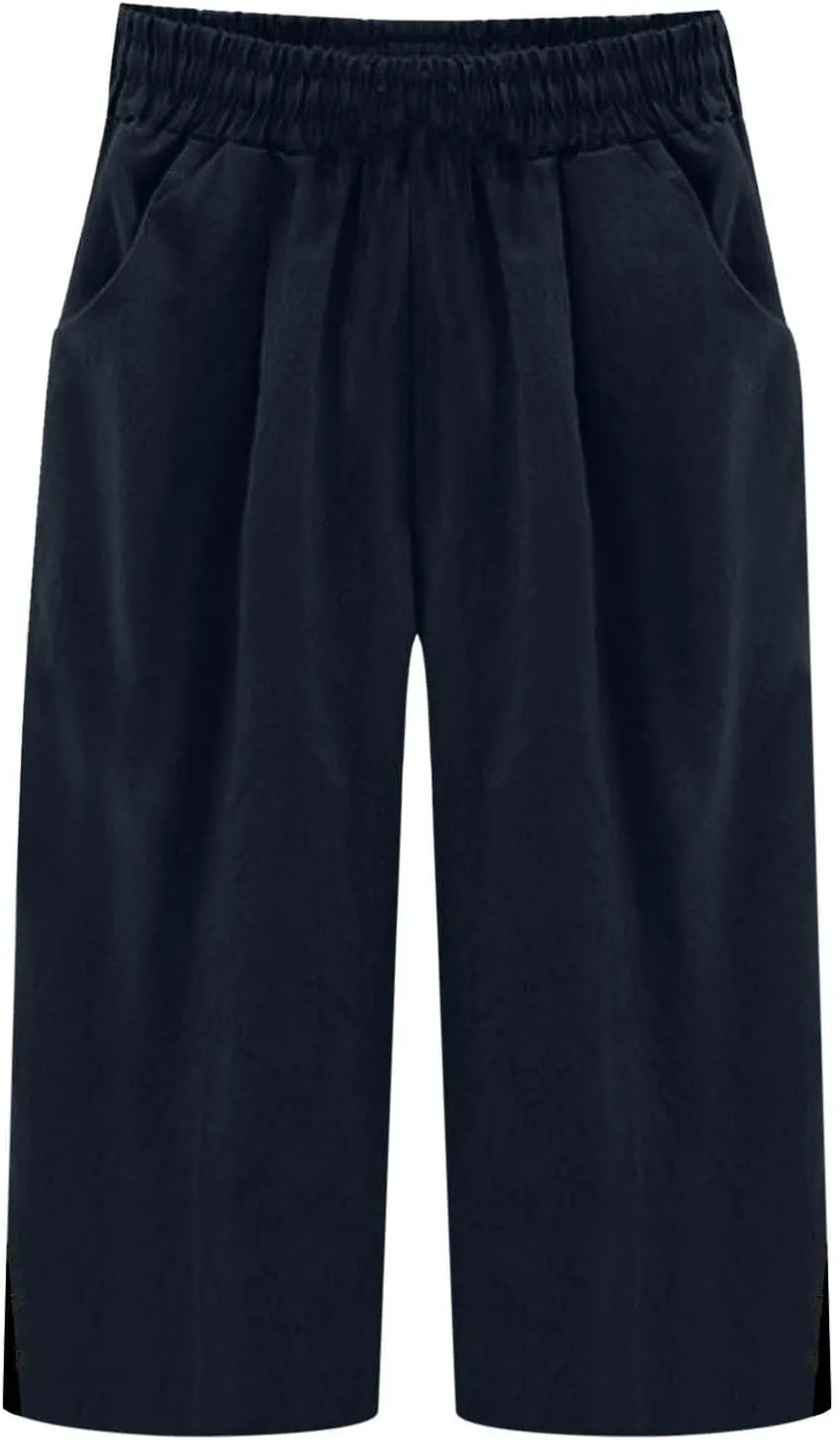 2025 Capri Pants for Women Casual Summer Drawstring Elastic High Waist Linen Pant Straight Leg Cropped Trouser