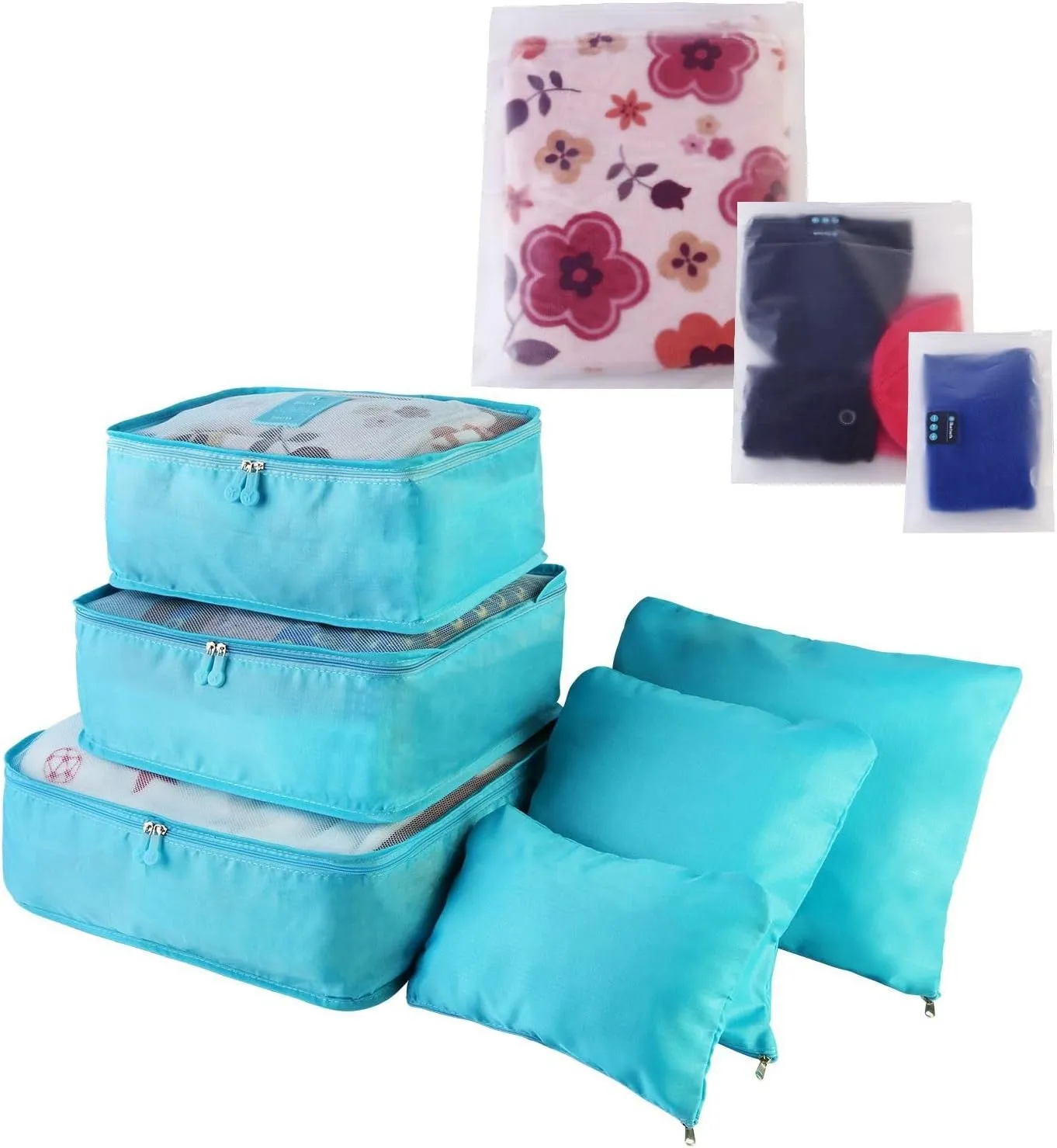 9Pcs Clothes Storage Bags Water-Resistant Travel Luggage Organizer Packing Cubes for Blouse Hosiery Underwear with Mesh Top and Webbing Handles Blue 1 Set(9Pcs)