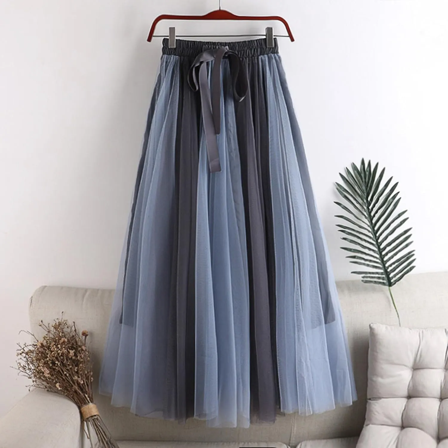 A Line Long Tulle Skirt for Women Maxi Elastic High Waist Bridesmaid Skirts for Wedding Evening Party Prom
