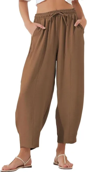ADHOWBEW Summer Pants for Women 2025 Dressy Trendy Work Cover Ups Flowy Elastic Waist Plus Size Comfy Slacks Pants