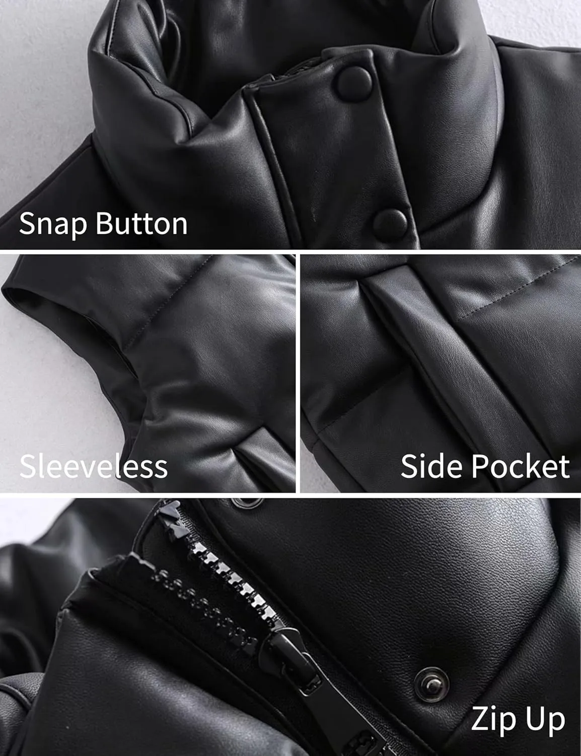 Ailoqing Womens Faux Leather Puffer Vest Zip Up Sleeveless Winter Cropped Jacket