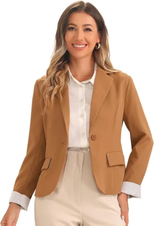 Allegra K Casual Blazer for Women's Lapel Collar Long Sleeve Cropped Blazer