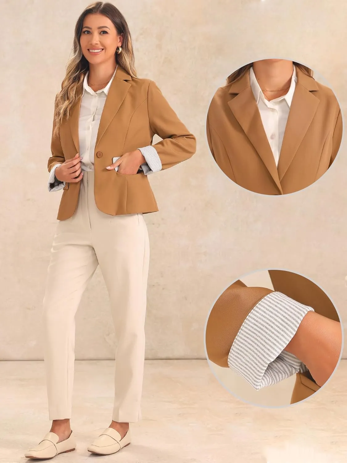 Allegra K Casual Blazer for Women's Lapel Collar Long Sleeve Cropped Blazer