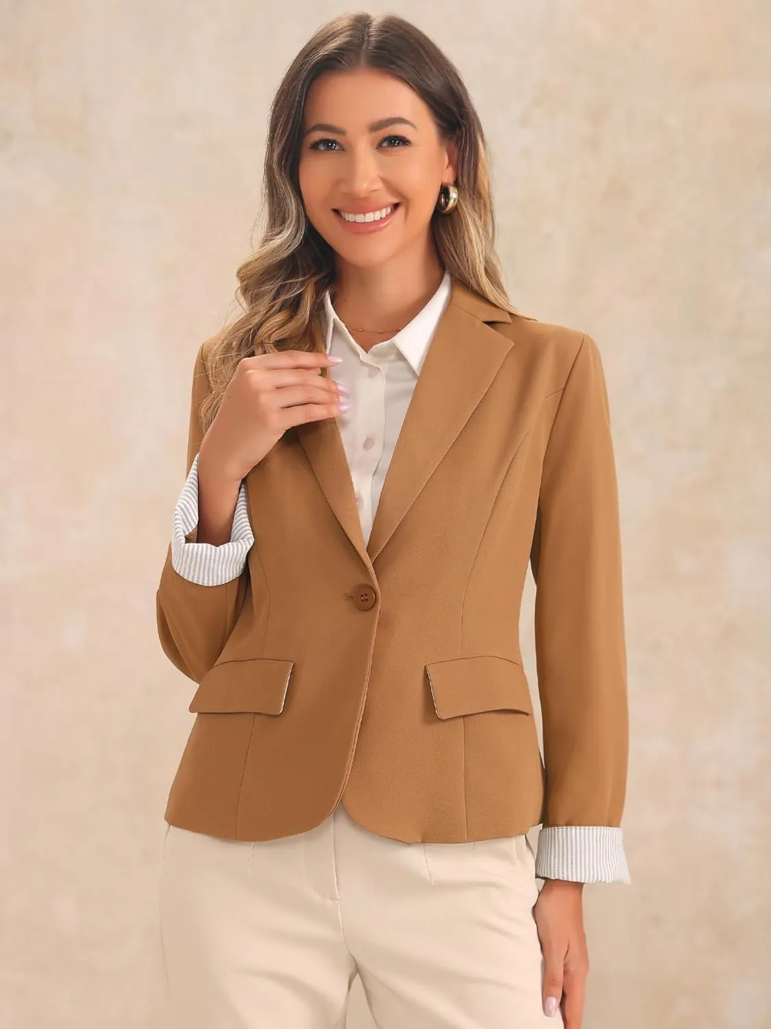Allegra K Casual Blazer for Women's Lapel Collar Long Sleeve Cropped Blazer