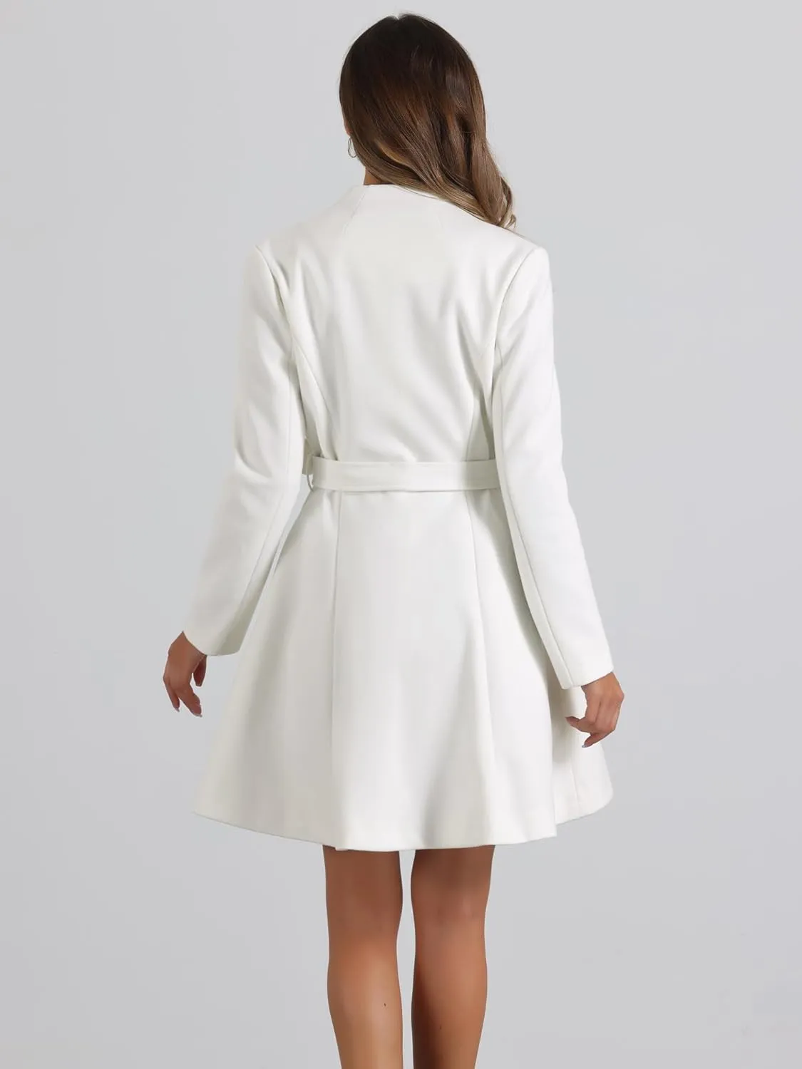 Allegra K Elegant Winter Coat for Women's Collarless Single Breasted Tie Wrap A-Line Swing Coats