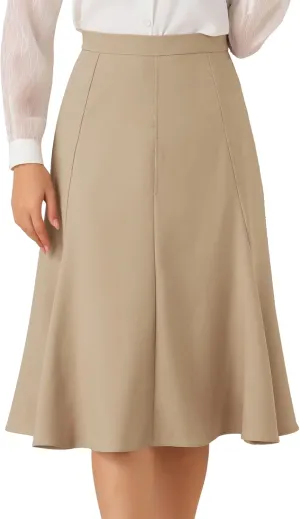 Allegra K Flared A Line Midi Skirt for Women Side Zipper High Waist Elegant Skirts