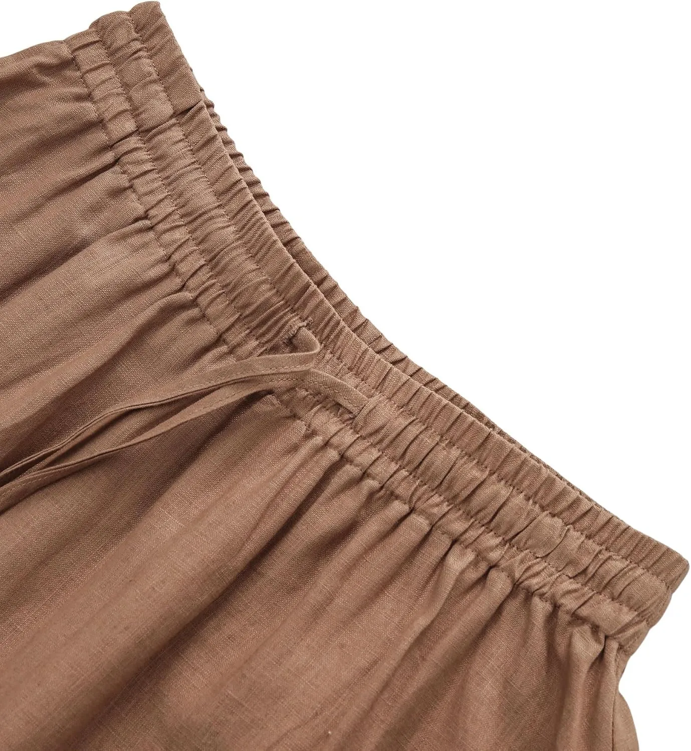 Amazhiyu Womens Pure Linen A Line Pleated Midi Skirt Elastic Waist with Pockets