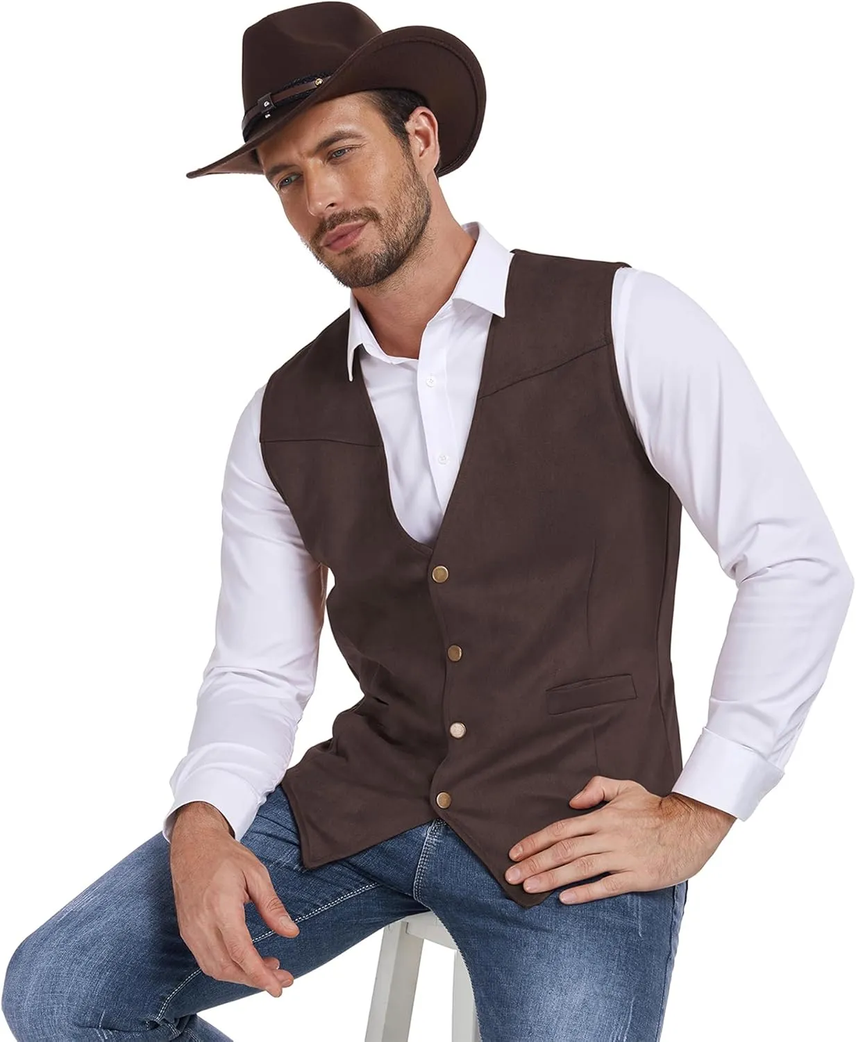 American Trends Western Vest for Men Casual Cowboy Vest Faux Suede Leather Suit Vest Medieval Renaissance Vest