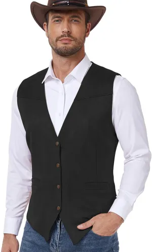 American Trends Western Vest for Men Casual Cowboy Vest Faux Suede Leather Suit Vest Medieval Renaissance Vest