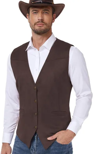 American Trends Western Vest for Men Casual Cowboy Vest Faux Suede Leather Suit Vest Medieval Renaissance Vest
