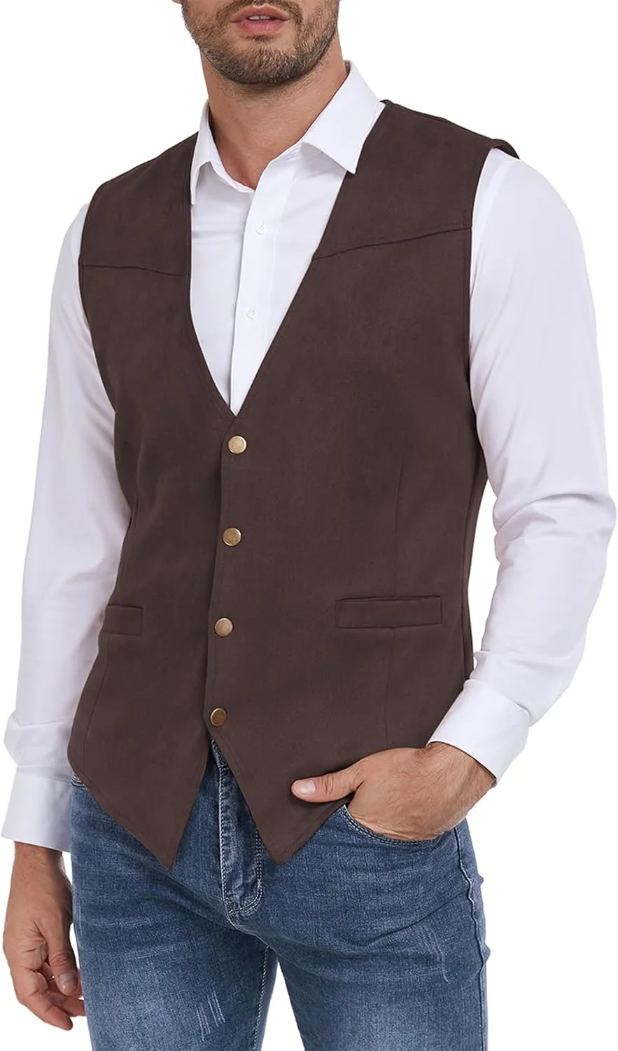 American Trends Western Vest for Men Casual Cowboy Vest Faux Suede Leather Suit Vest Medieval Renaissance Vest