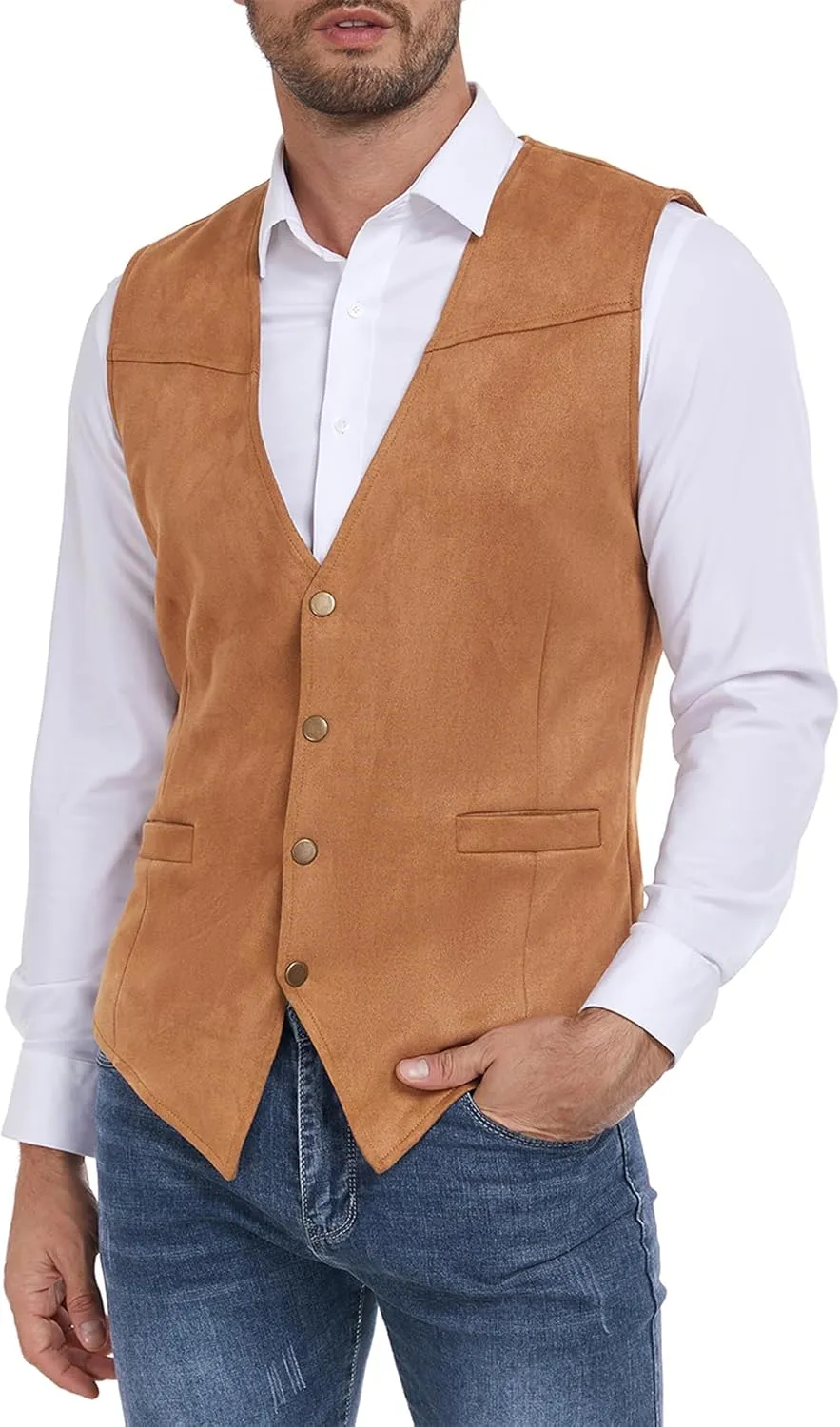 American Trends Western Vest for Men Casual Cowboy Vest Faux Suede Leather Suit Vest Medieval Renaissance Vest
