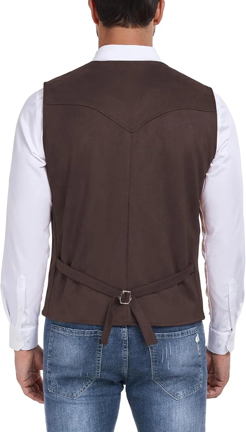 American Trends Western Vest for Men Casual Cowboy Vest Faux Suede Leather Suit Vest Medieval Renaissance Vest