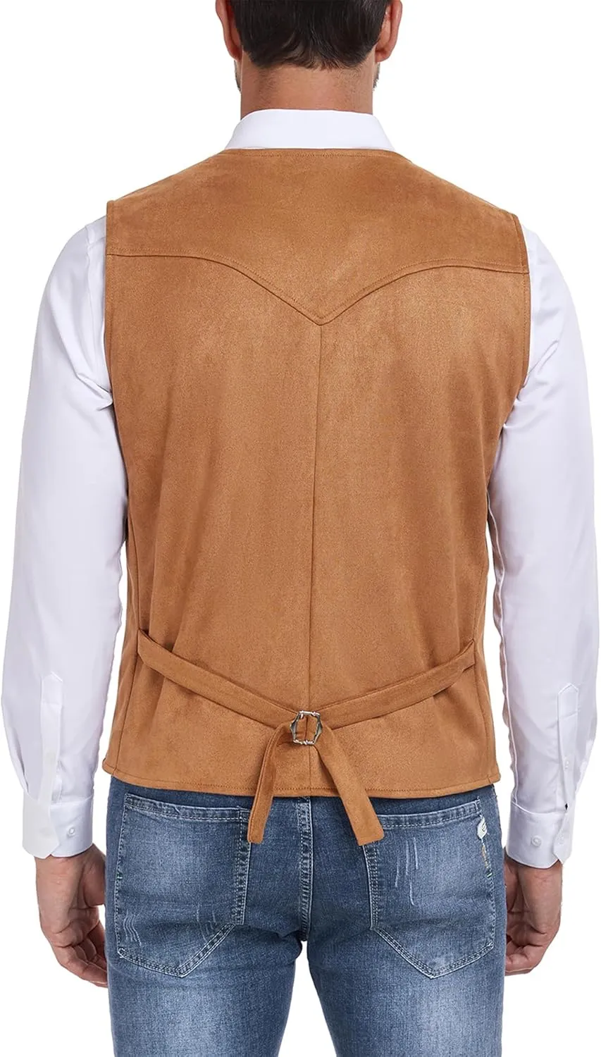 American Trends Western Vest for Men Casual Cowboy Vest Faux Suede Leather Suit Vest Medieval Renaissance Vest