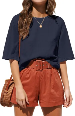 ANRABESS Women Linen Shirts Short Sleeve Oversized Casual Loose Crop Tops Tshirts Summer Cute Tees Outfits Blouse 2025