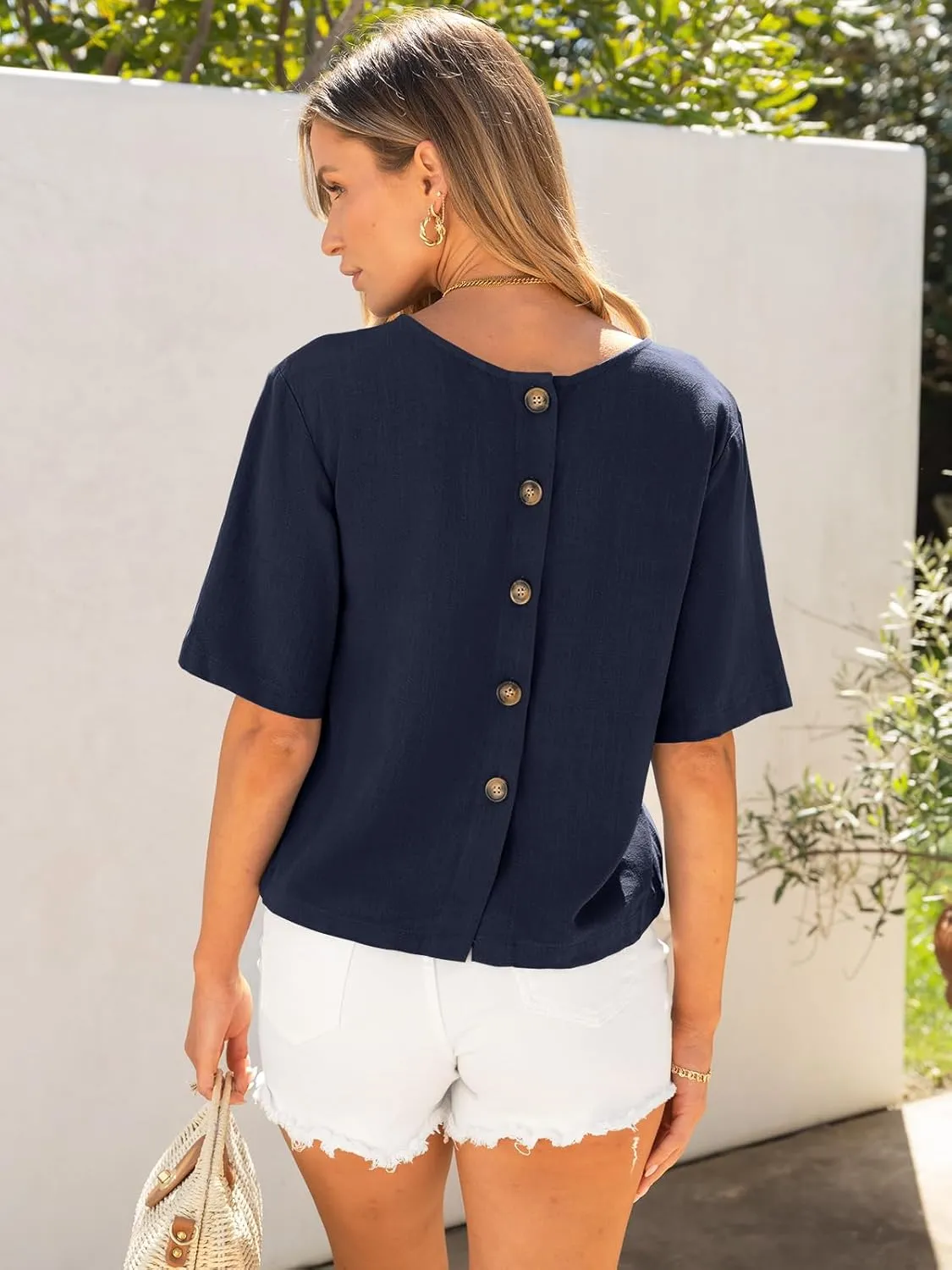 ANRABESS Women Linen Shirts Short Sleeve Oversized Casual Loose Crop Tops Tshirts Summer Cute Tees Outfits Blouse 2025
