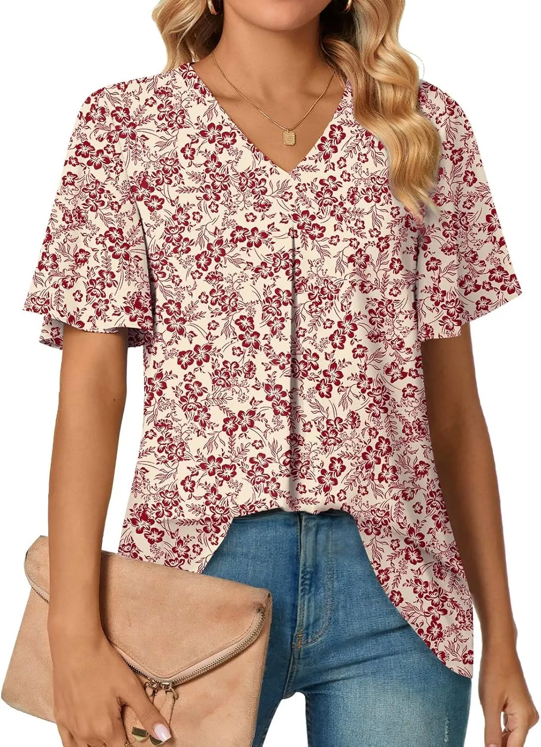 Anyally Womens Summer Dressy Chiffon Blouses V Neck 2025 Short Sleeve Tunic Tops for Leggings Casual T-Shirts