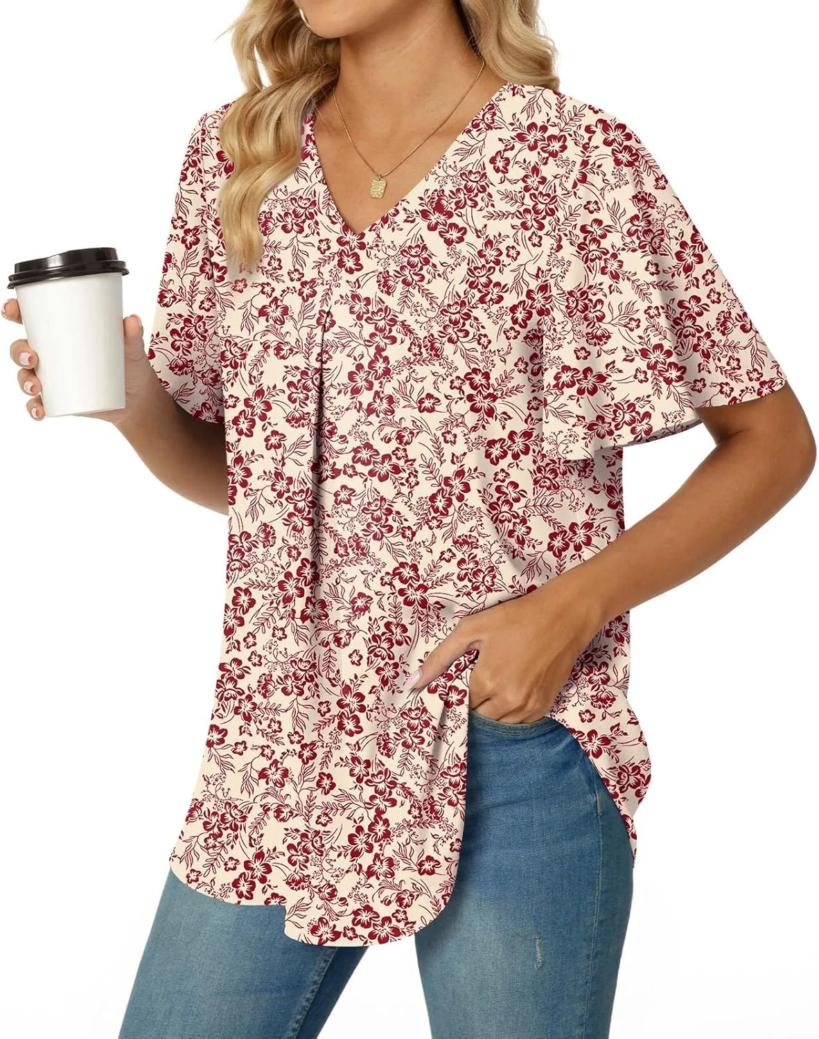 Anyally Womens Summer Dressy Chiffon Blouses V Neck 2025 Short Sleeve Tunic Tops for Leggings Casual T-Shirts