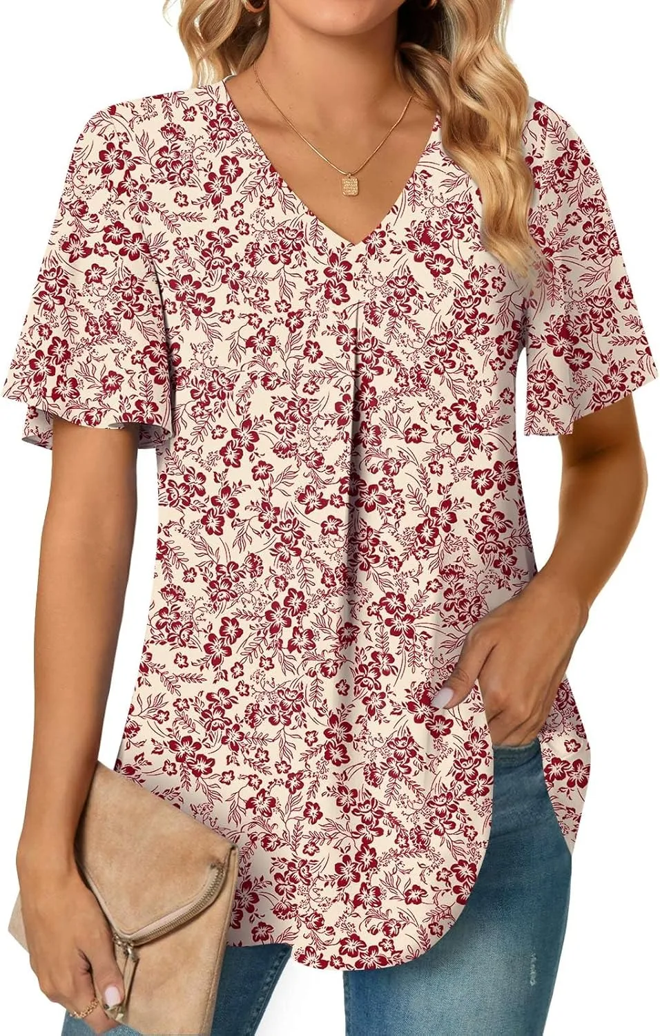 Anyally Womens Summer Dressy Chiffon Blouses V Neck 2025 Short Sleeve Tunic Tops for Leggings Casual T-Shirts