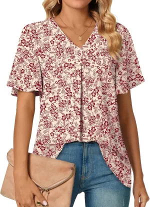 Anyally Womens Summer Dressy Chiffon Blouses V Neck 2025 Short Sleeve Tunic Tops for Leggings Casual T-Shirts