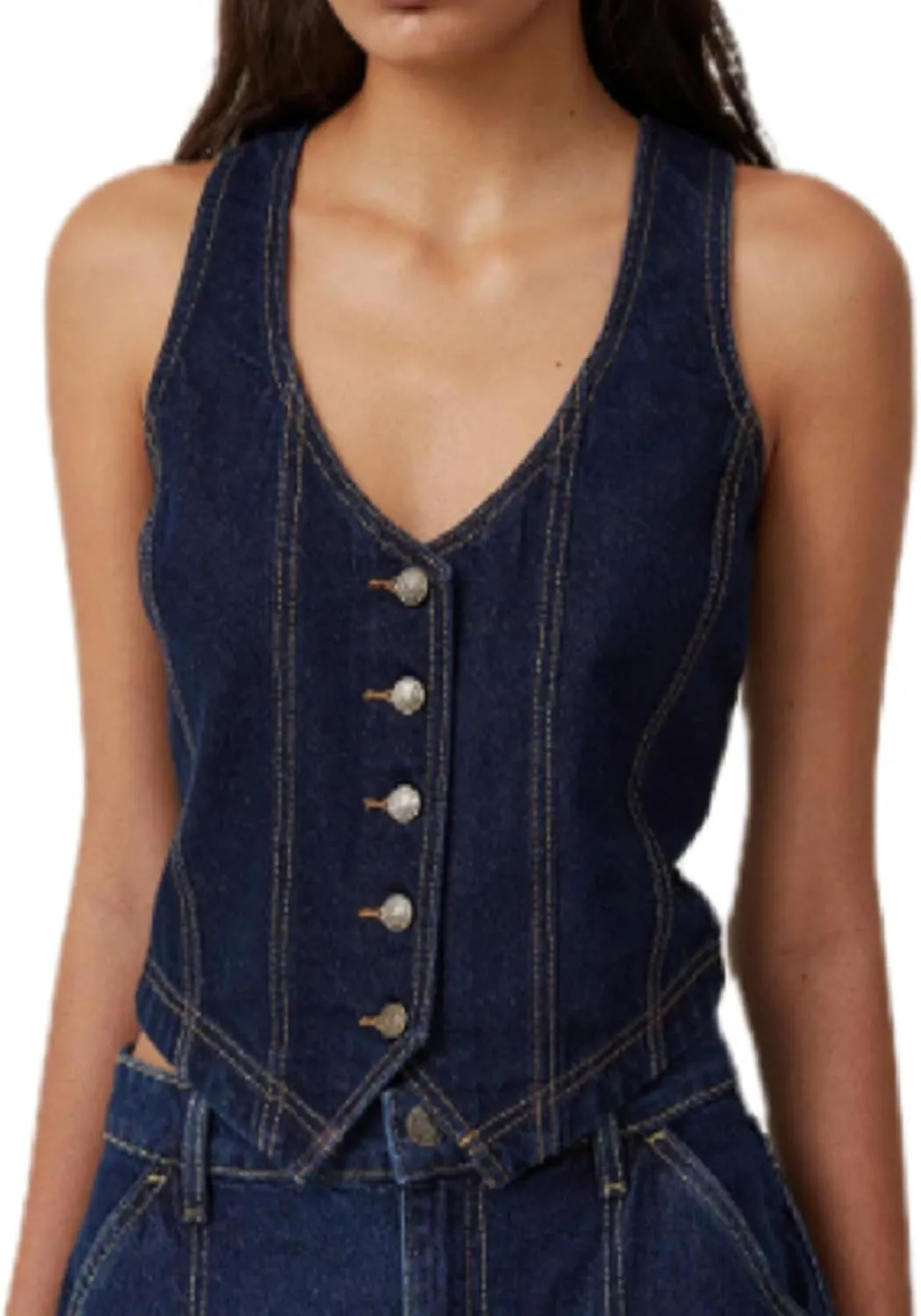 Aonoapll Women Button Down Denim Vest Vintage Sleeveless Crop Blazer Vest Y2k Backless Halter Neck Waistcoat Streetwear