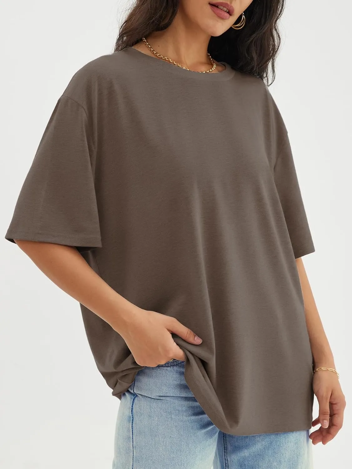 ATHMILE Womens Oversized T Shirts Loose Fit Crewneck Short Sleeve Tops Summer Casual Blouse Y2K 2025 Basic Tee Beach