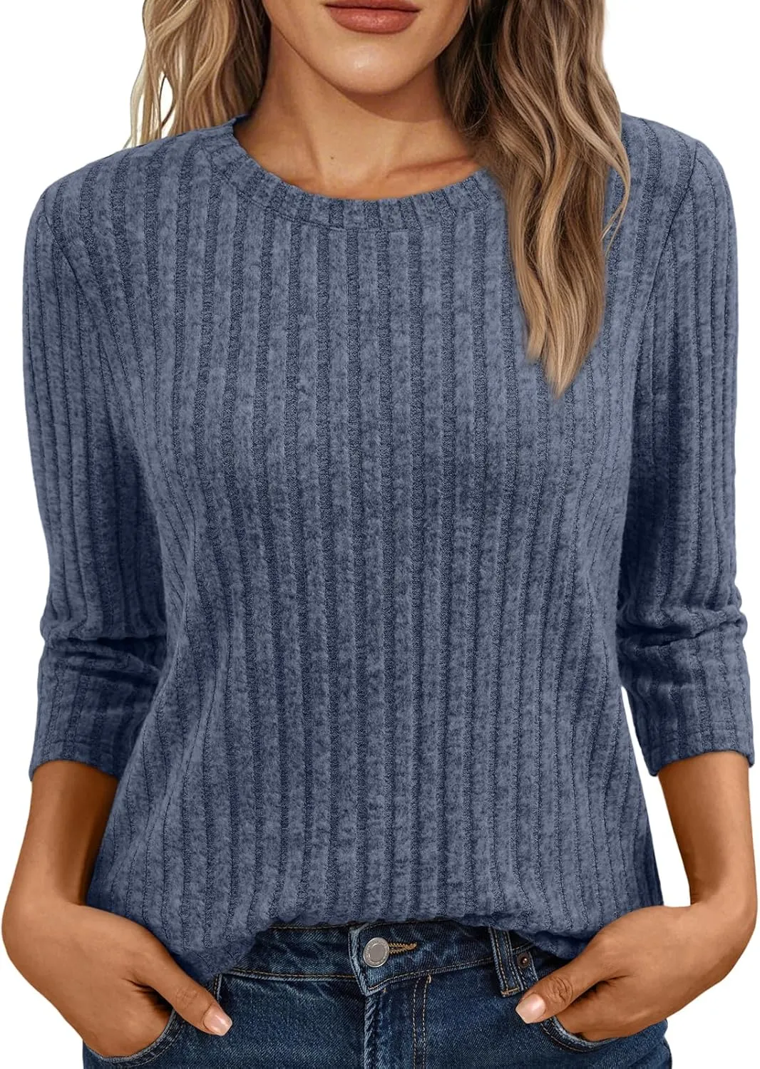AUTOMET Womens 3/4 Length Sleeve Tops Sweaters Casual Dressy T Shirts Business Work Tunic Top Summer Trendy Blouse 2025
