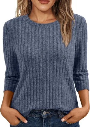 AUTOMET Womens 3/4 Length Sleeve Tops Sweaters Casual Dressy T Shirts Business Work Tunic Top Summer Trendy Blouse 2025