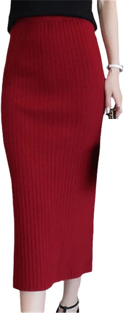 Autumn Winter Woolen Skirts Slim Belt Office Long Midi Skirt Pencil Knitted Wool Skirt