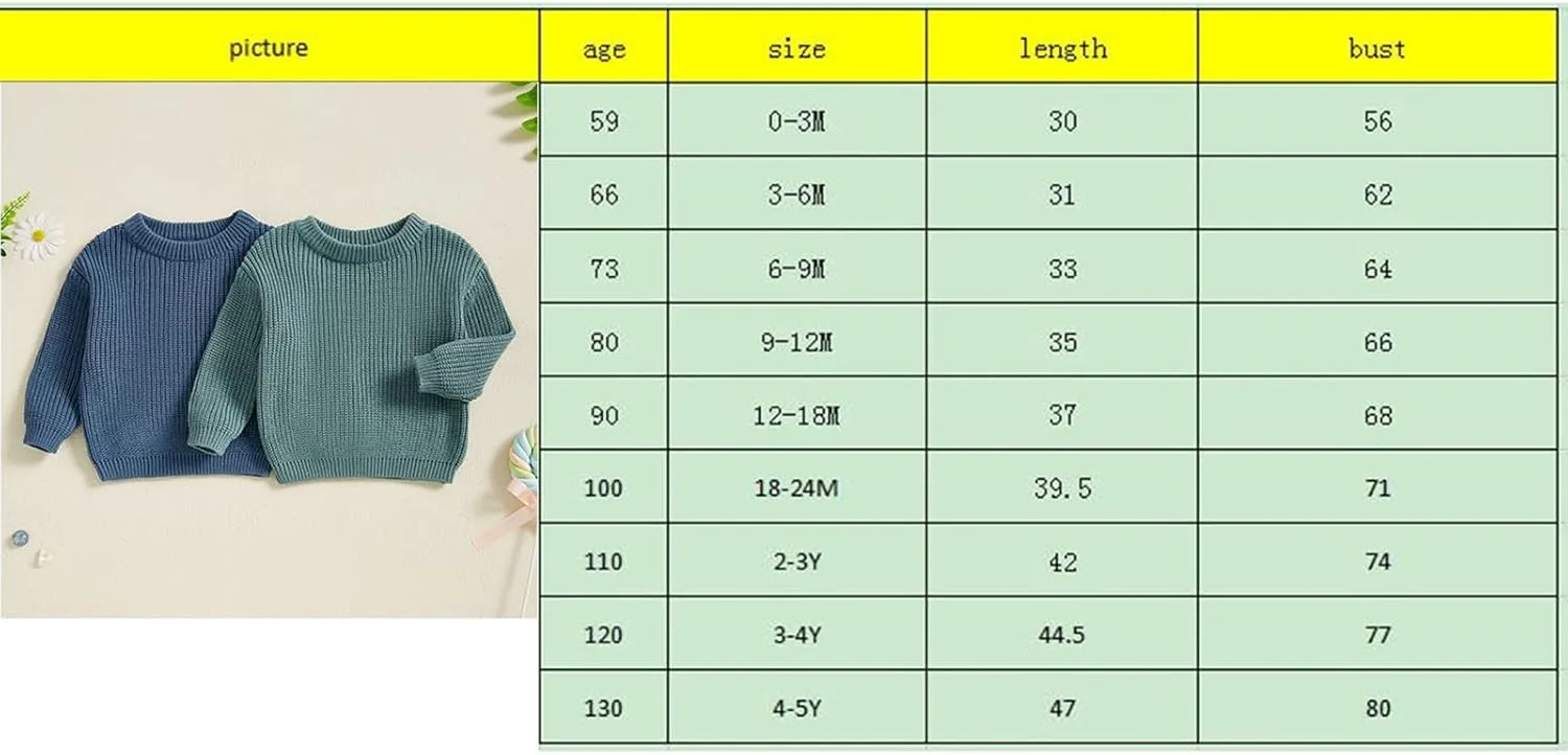Baby Girl Boy Toddler Knit Sweater Cute Round Neck Long Sleeve Blouse Pullover Oversized Sweatshirt Warm Kids Tops