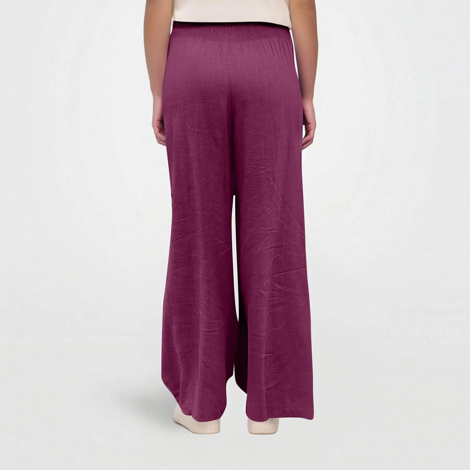 Baggy Linen Pants Women Summer High Waisted Wide Leg Palazzo Pants Smocked Pant Lounge Work Trousers with Pockets