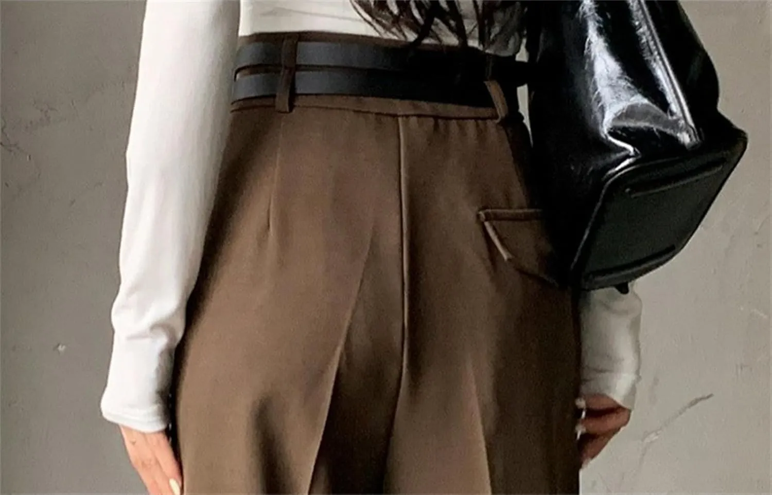 Betusline Women's Dress Pants Solid High Waist Double Belted Wide Leg Trousers