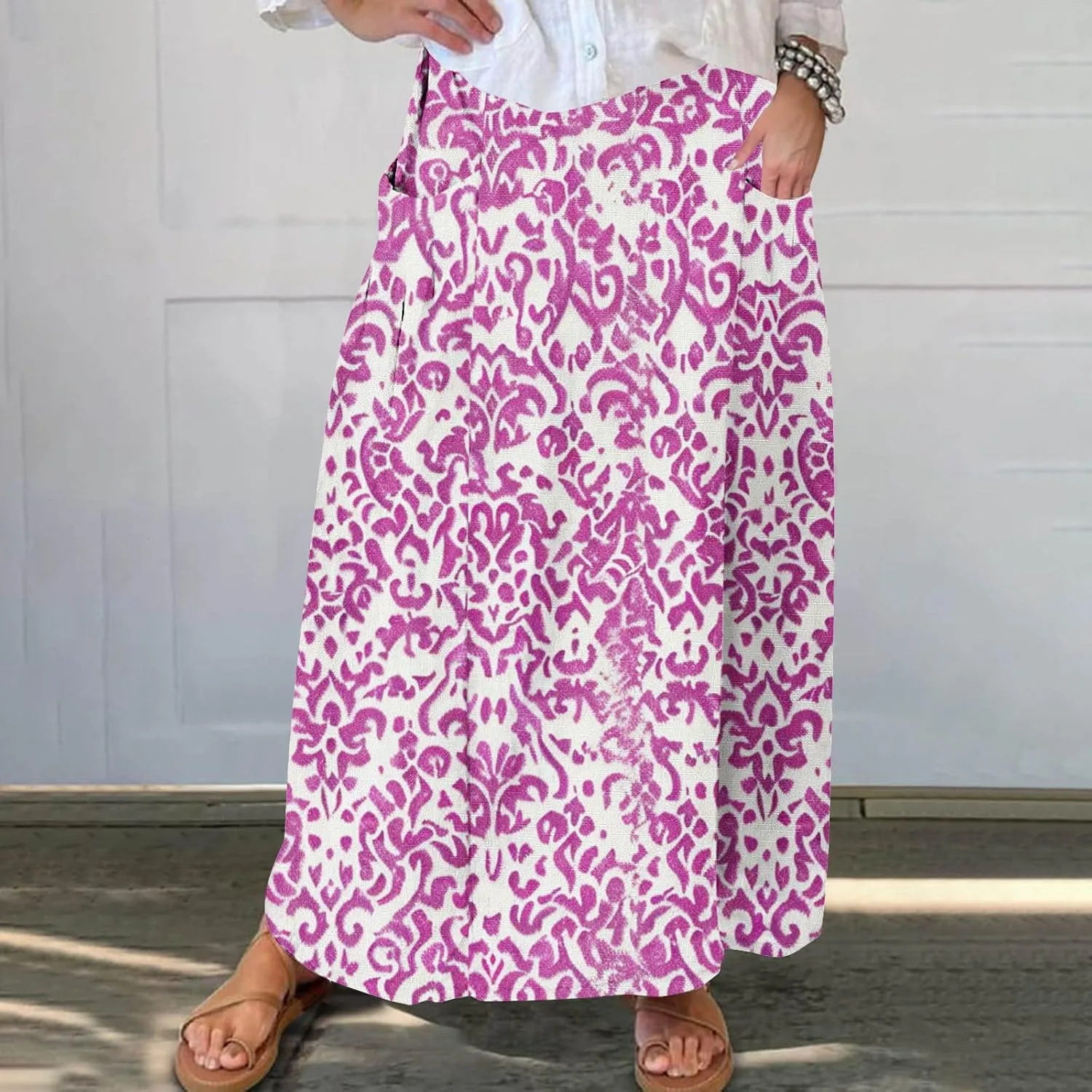 Boho Skirt for Women Floral Butterfly Graphic Skirts High Waisted Plus Size Baggy Skirts Pleated Skirt Outfits