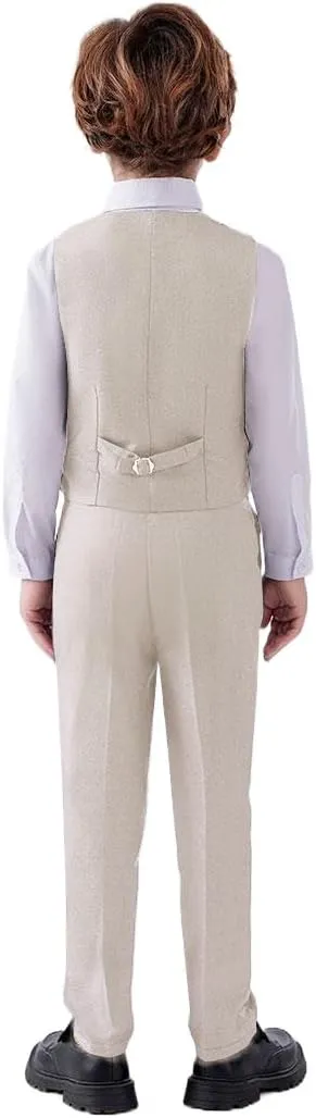 Boys 4 Pieces Suits Slim Fit Kids Outfits Vest Pants Sets Black Blue Formal Dresswear for Boy