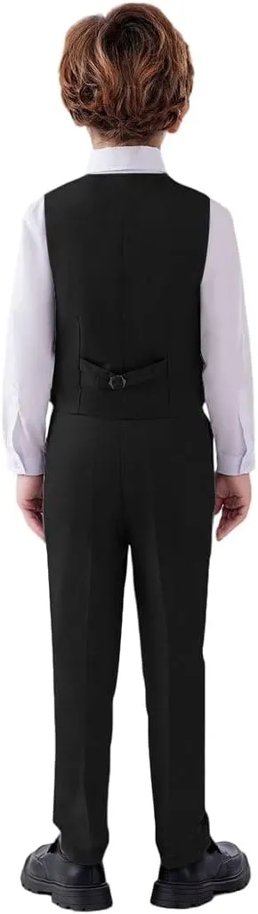 Boys 4 Pieces Suits Slim Fit Kids Outfits Vest Pants Sets Black Blue Formal Dresswear for Boy