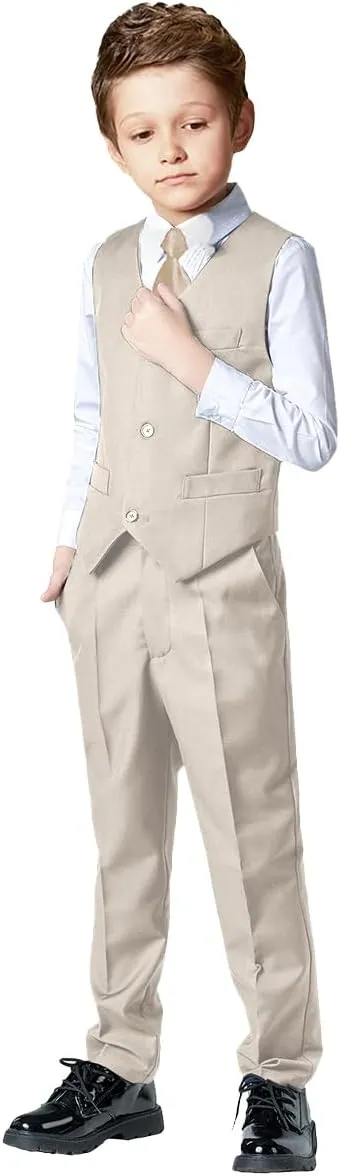 Boys 4 Pieces Suits Slim Fit Kids Outfits Vest Pants Sets Black Blue Formal Dresswear for Boy