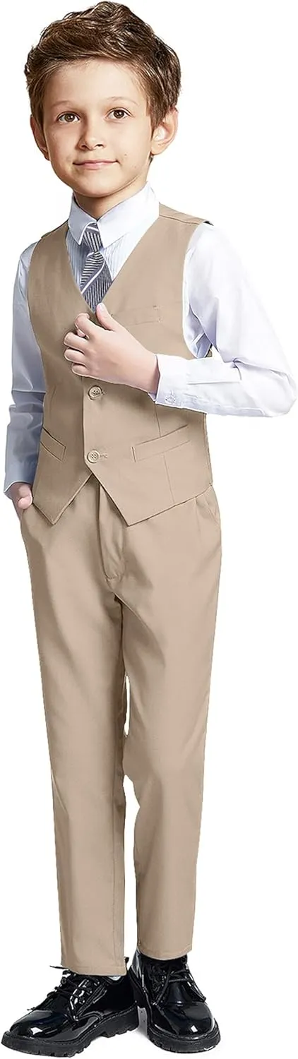 Boys 4 Pieces Suits Slim Fit Kids Outfits Vest Pants Sets Black Blue Formal Dresswear for Boy