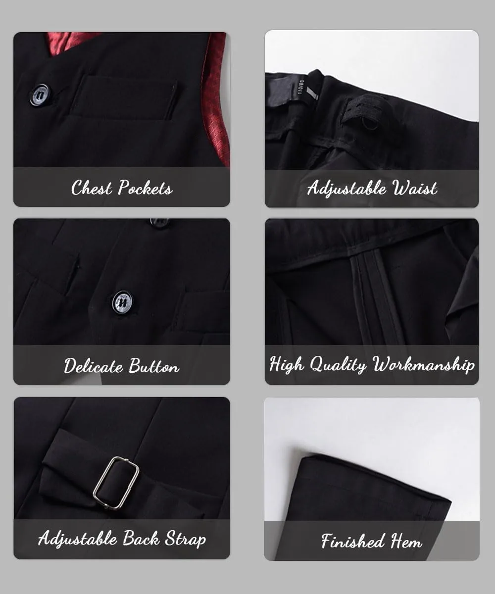 Boys 4 Pieces Suits Slim Fit Kids Outfits Vest Pants Sets Black Blue Formal Dresswear for Boy